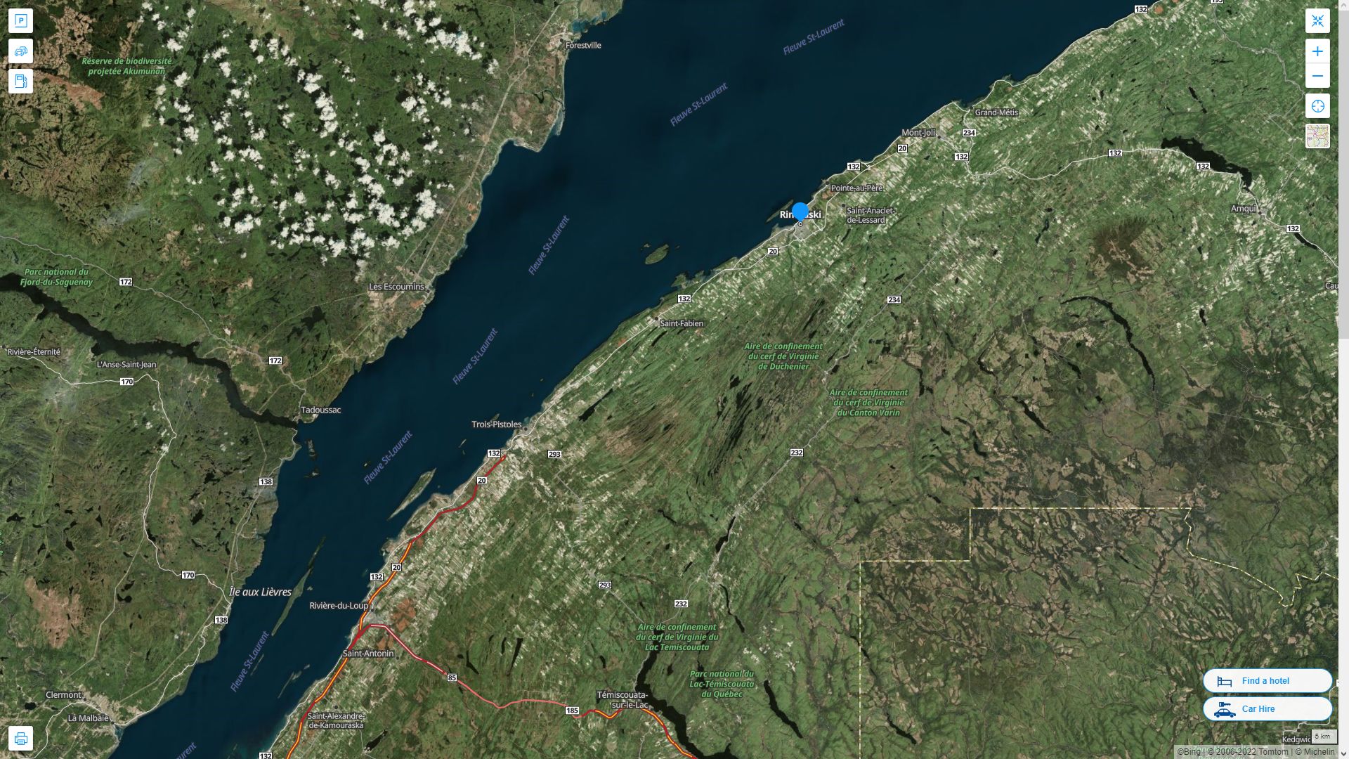 Rimouski Canada Autoroute et carte routiere avec vue satellite